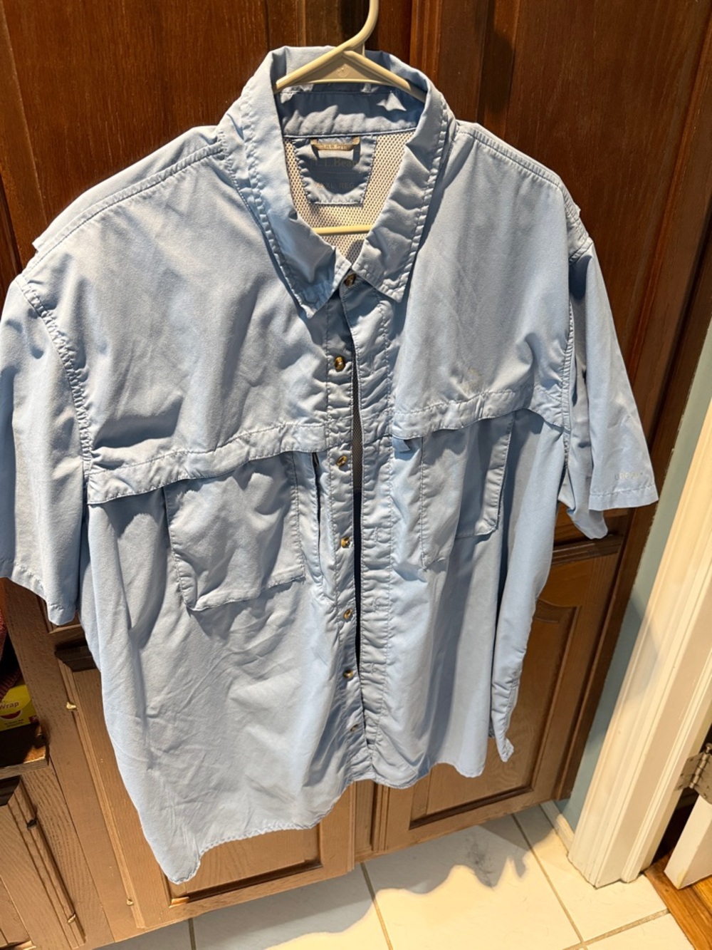 L.L. Bean Light Blue Button-Front short sleeve Shirt with Mesh Back 3x